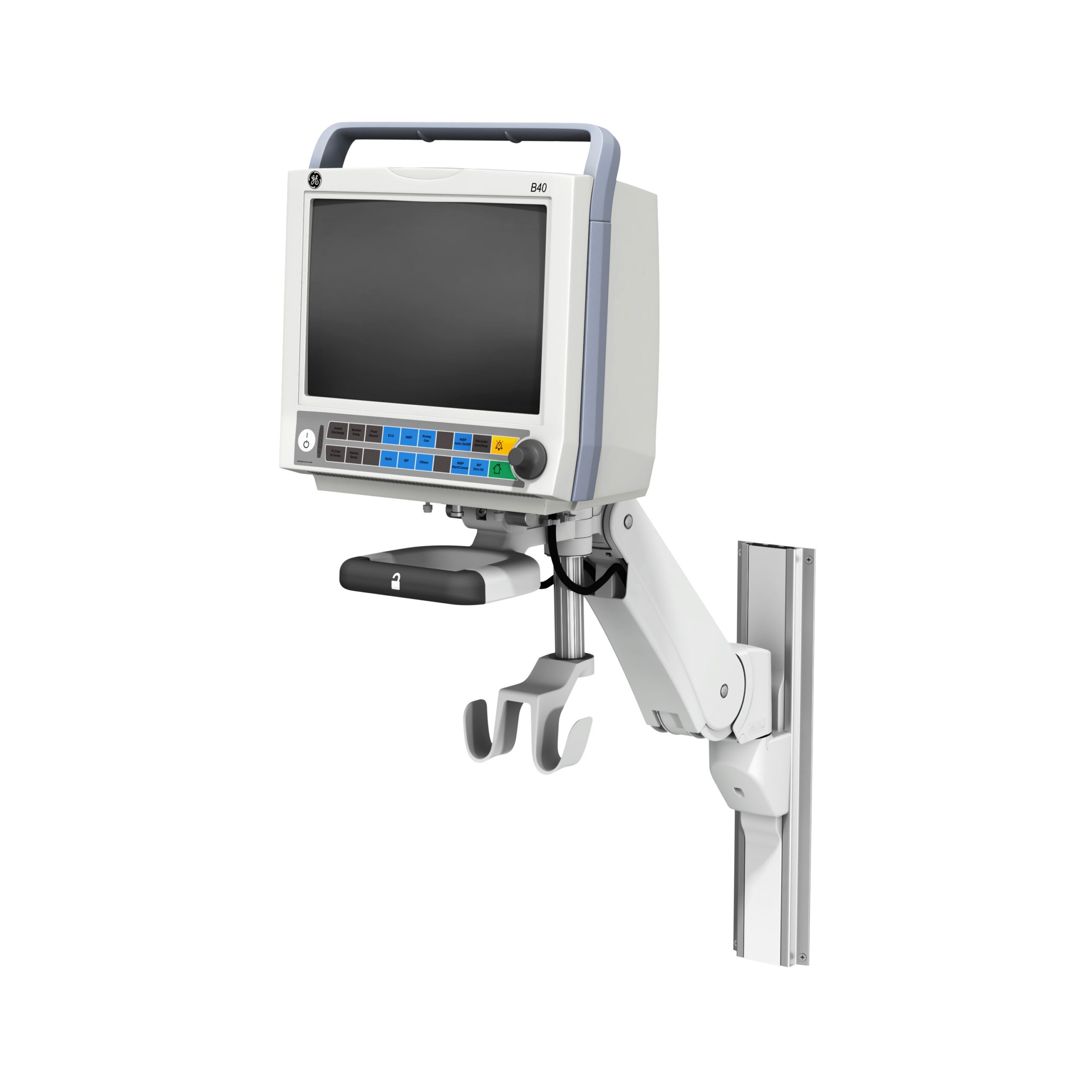 GE Healthcare B40 on VHM-PL Variable Height Arm Channel Mount with Vertical Position Lock