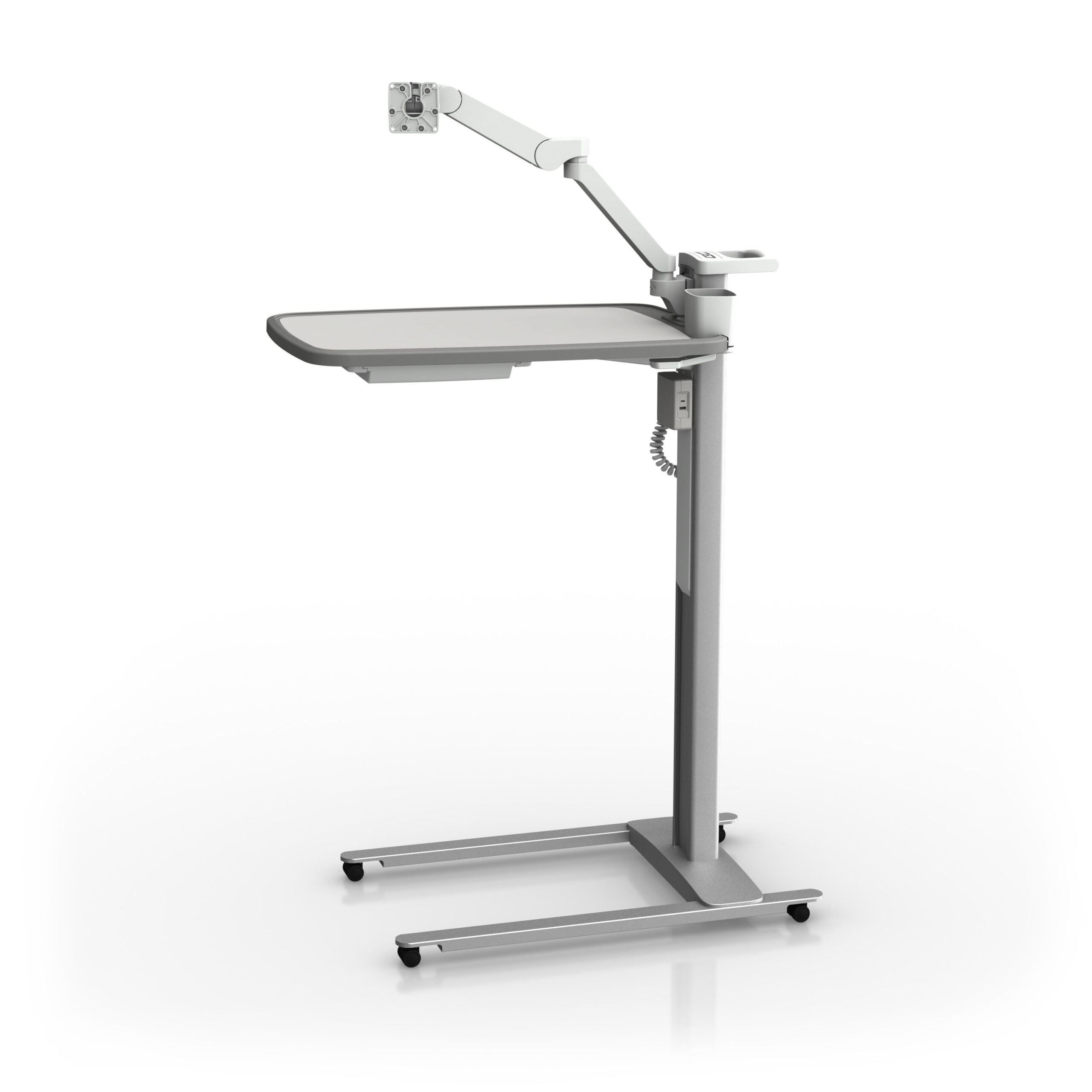 OBT-0011-61-02-43 - OBT-0011-61-02-43 – Folkstone Gray Patient Engagement Overbed Table with PRO-ADJUST™ Tablet Arm