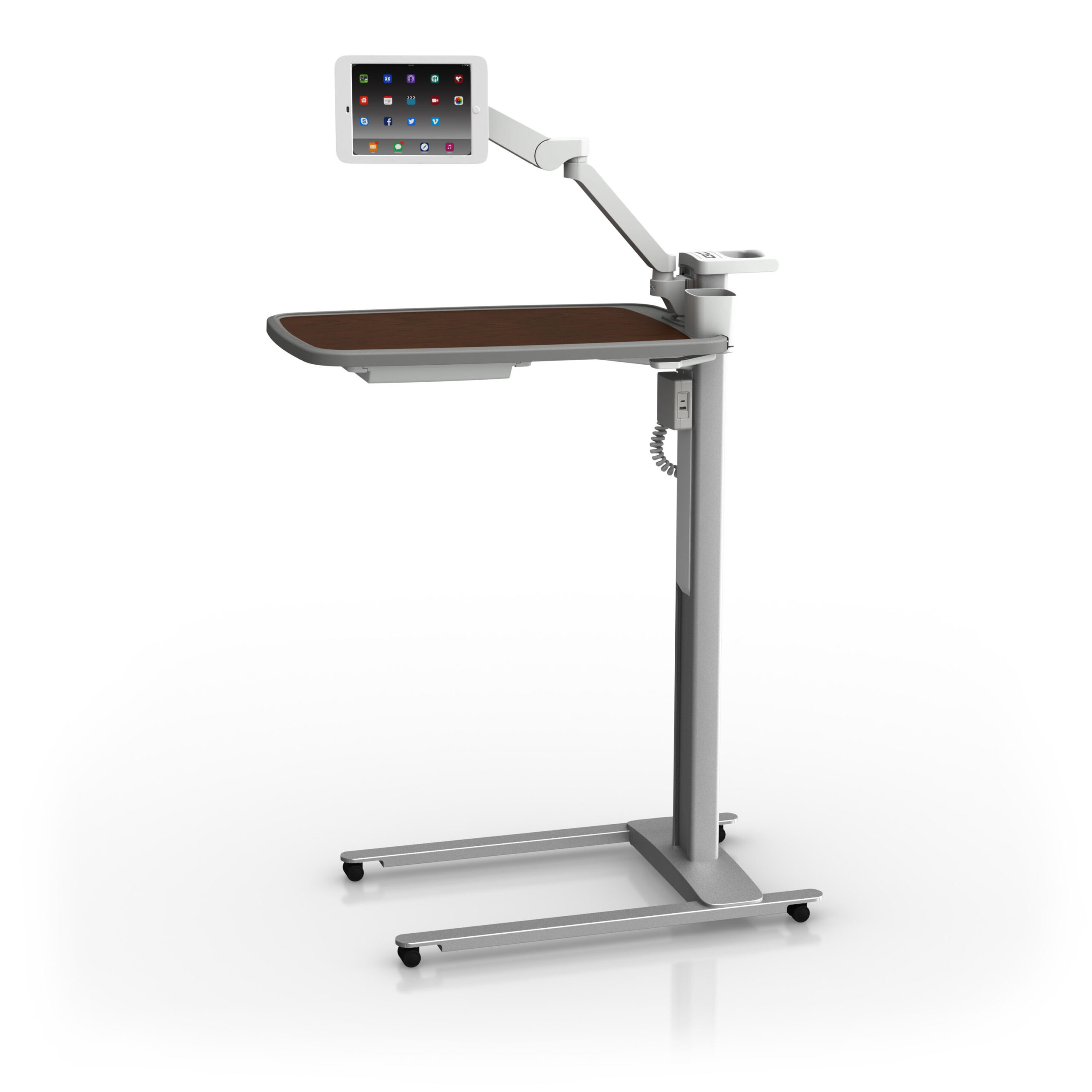 OBT-0011-61-05-44 - OBT-0011-61-05-44 – Shaker Cherry Patient Engagement Overbed Table with PRO-ADJUST™ Tablet Arm
