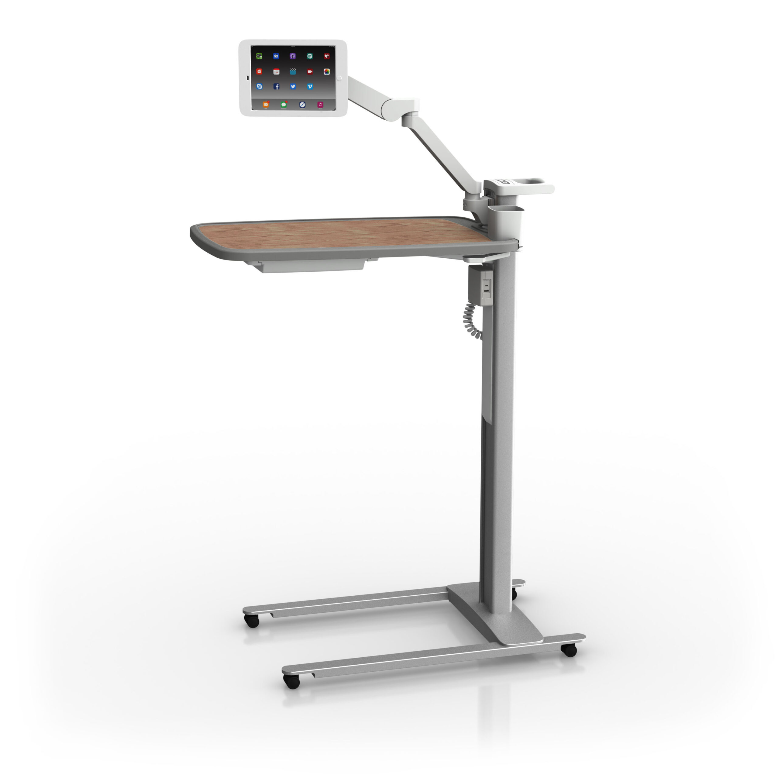 OBT-0011-61-06-44 - OBT-0011-61-06-44 – Uptown Walnut Patient Engagement Overbed Table with PRO-ADJUST™ Tablet Arm