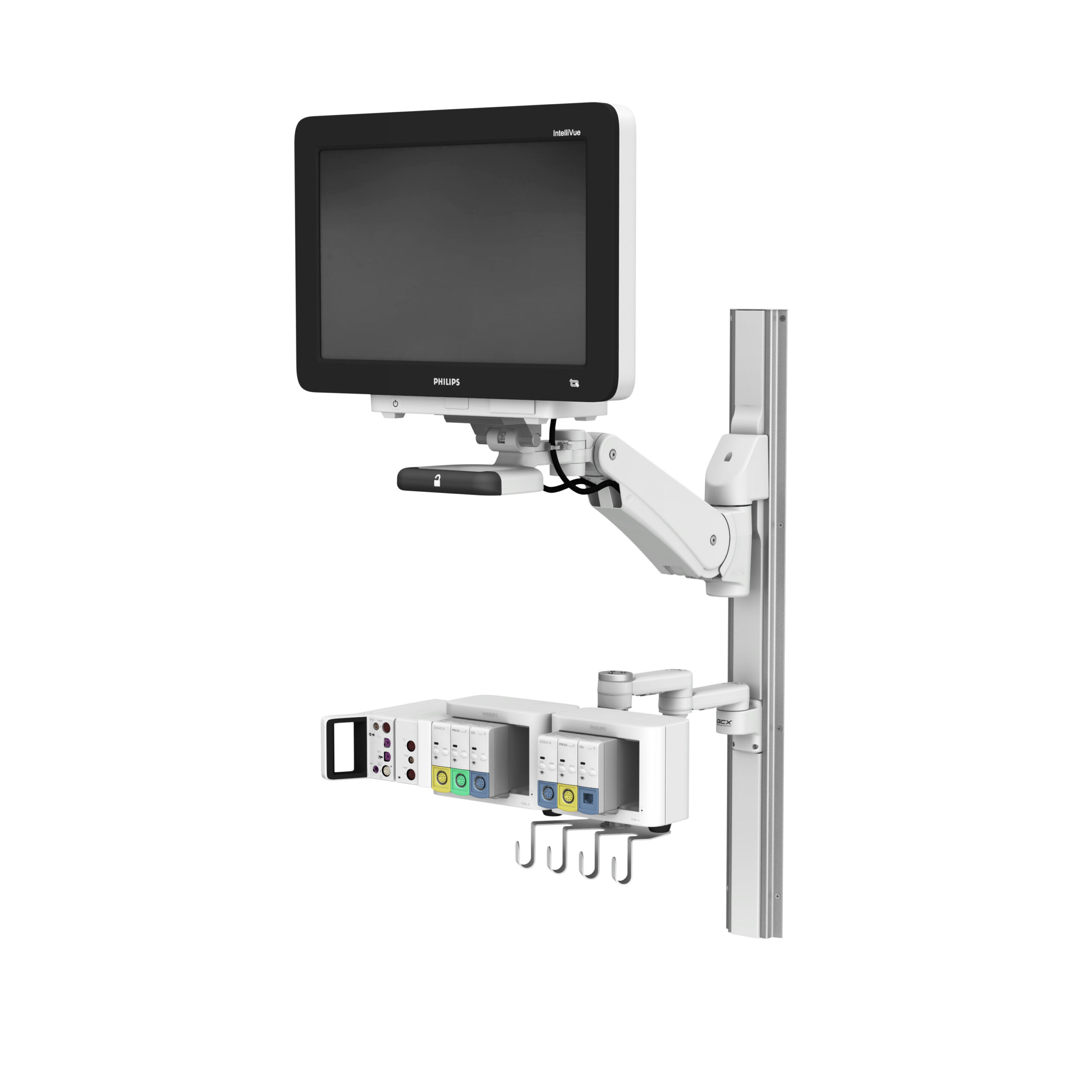 Philips IntelliVue MX750/850 on VHM-PL Variable Height Arm Channel Mount with Vertical Position Lock with  FMX-4